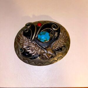 Turquoise & Coral Bald Eagle Belt Buckle
